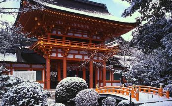 Kamigamo Shrine in Snow, Kyoto, Japan