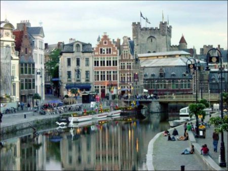 Historical Buildings on Ostend Harbor in Belgium