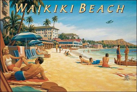 Hawaii: The Waikiki Beach the white sand shoreline